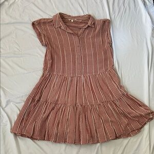 LOFT Red Checkered Casual Dress